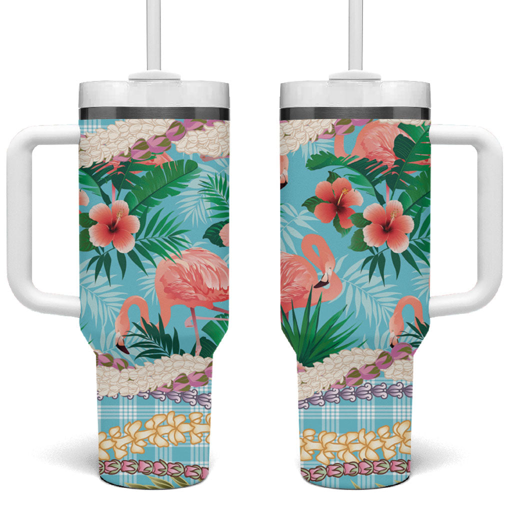 Flamingo Hawaii Summer Tumbler With Handle Hawaiian Lei Pakala Motifs Tropical Style