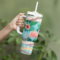 Flamingo Hawaii Summer Tumbler With Handle Hawaiian Lei Pakala Motifs Tropical Style