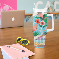 Flamingo Hawaii Summer Tumbler With Handle Hawaiian Lei Pakala Motifs Tropical Style