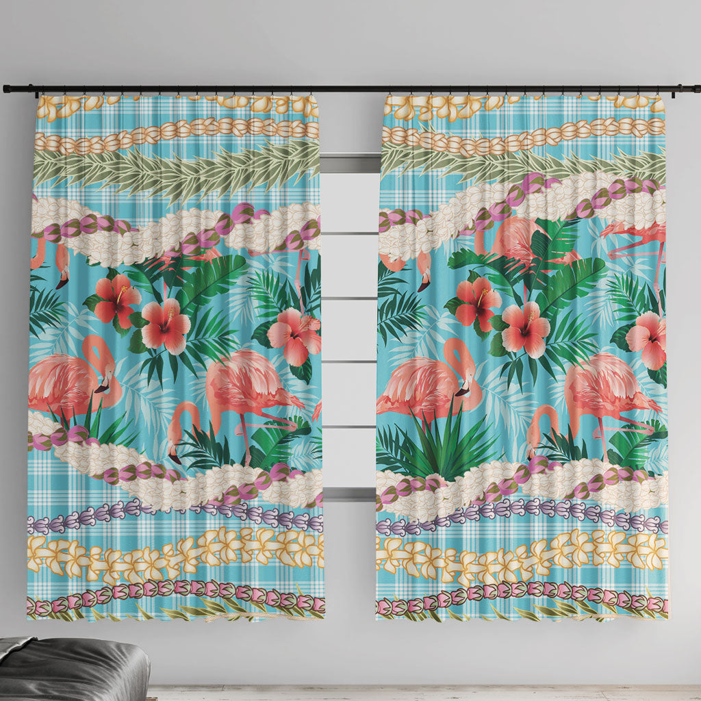 Flamingo Hawaii Summer Window Curtain Hawaiian Lei Pakala Motifs Tropical Style LT14 With Hooks Cyan - Polynesian Pride