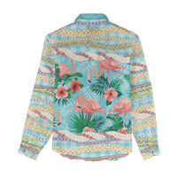Flamingo Hawaii Summer Women Casual Shirt Hawaiian Lei Pakala Motifs Tropical Style