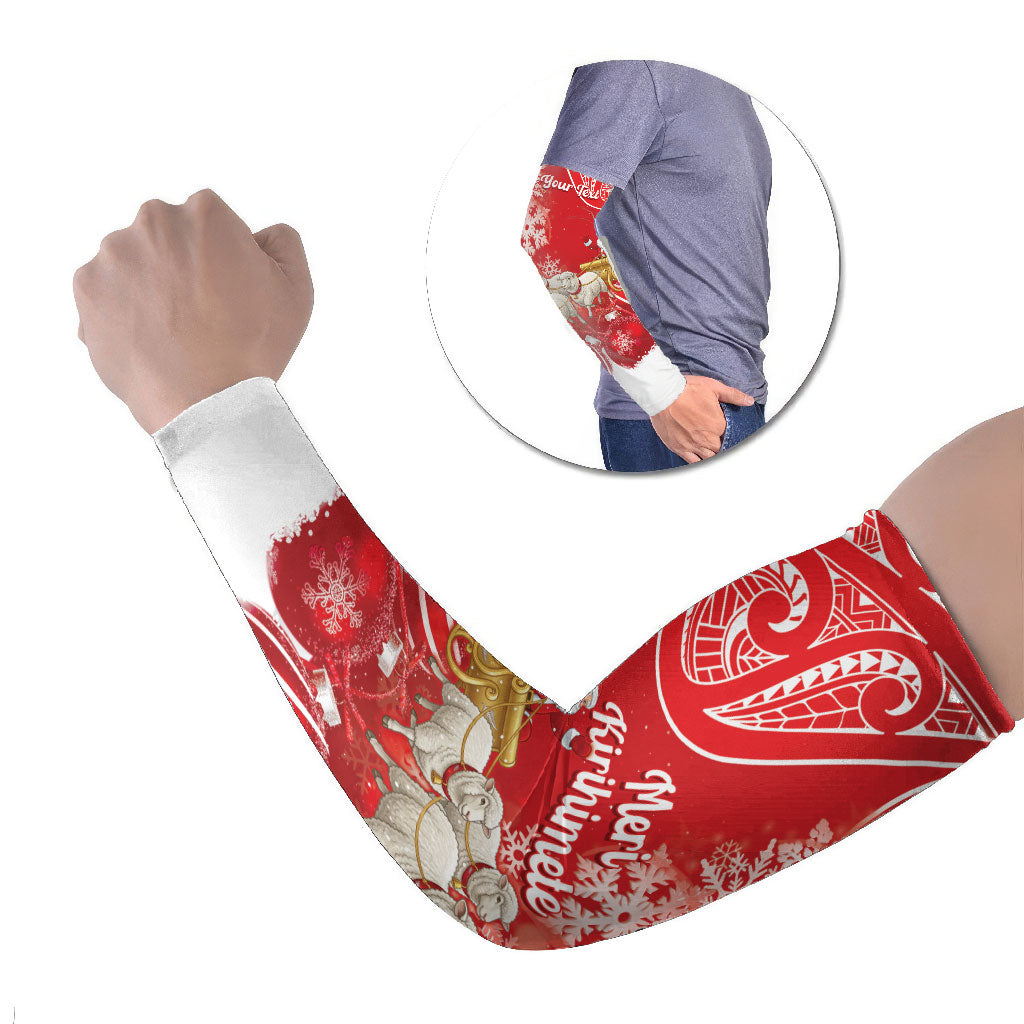 New Zealand Christmas In July Personalised Arm Sleeves Funny Santa Sheep Meri Kirihimete Red LT14 Set of 2 Red - Polynesian Pride
