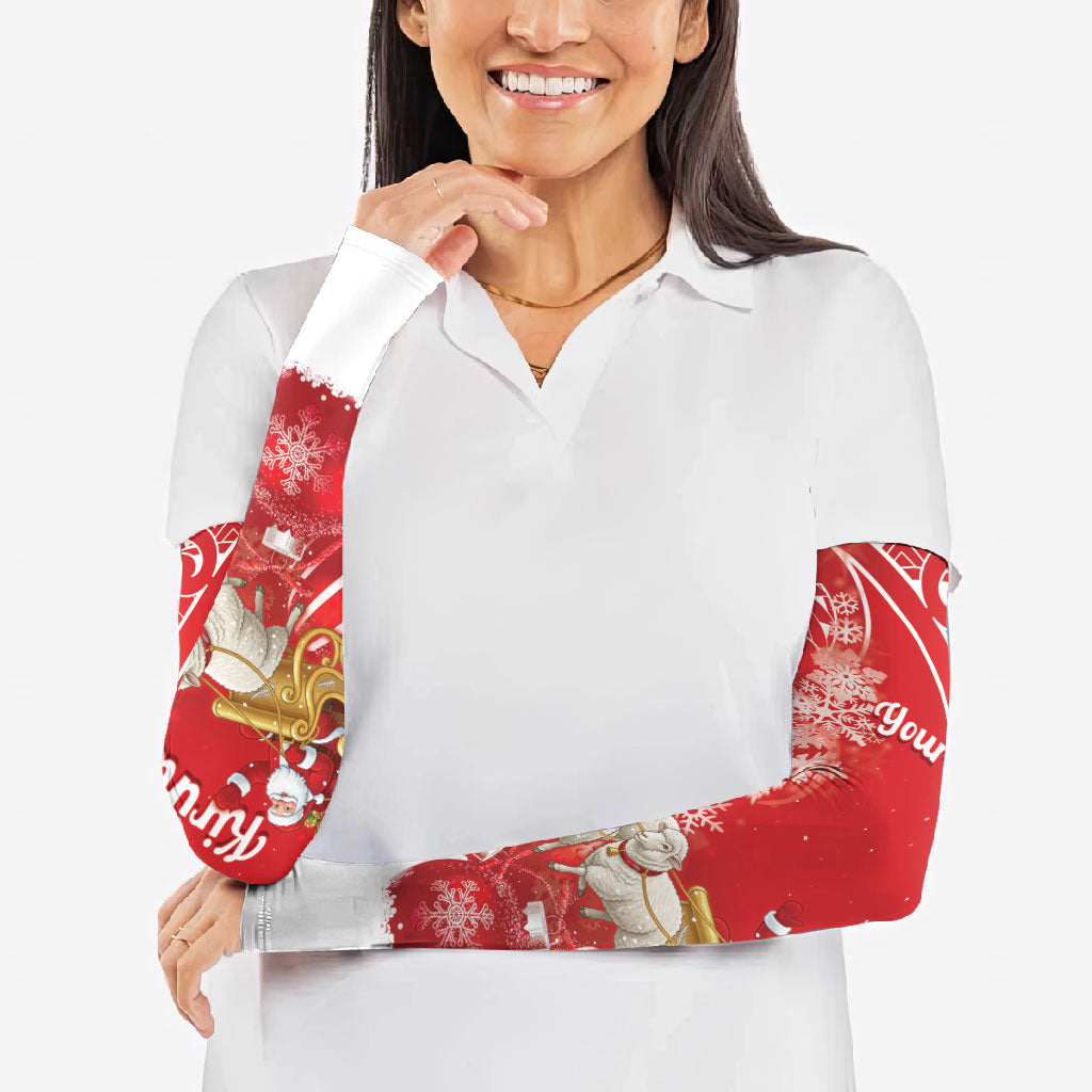New Zealand Christmas In July Personalised Arm Sleeves Funny Santa Sheep Meri Kirihimete Red