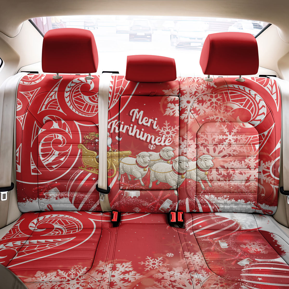New Zealand Christmas In July Back Car Seat Cover Funny Santa Sheep Meri Kirihimete Red