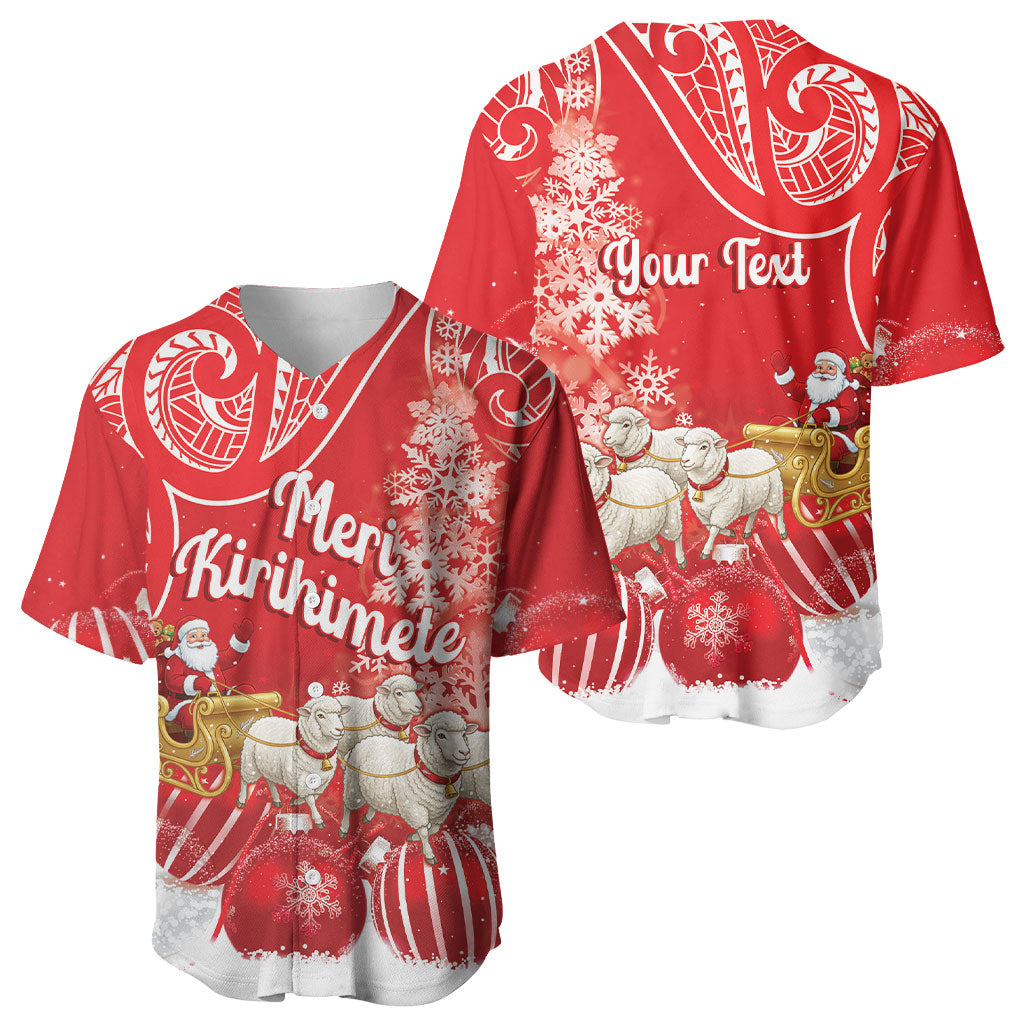 New Zealand Christmas In July Personalised Baseball Jersey Funny Santa Sheep Meri Kirihimete Red