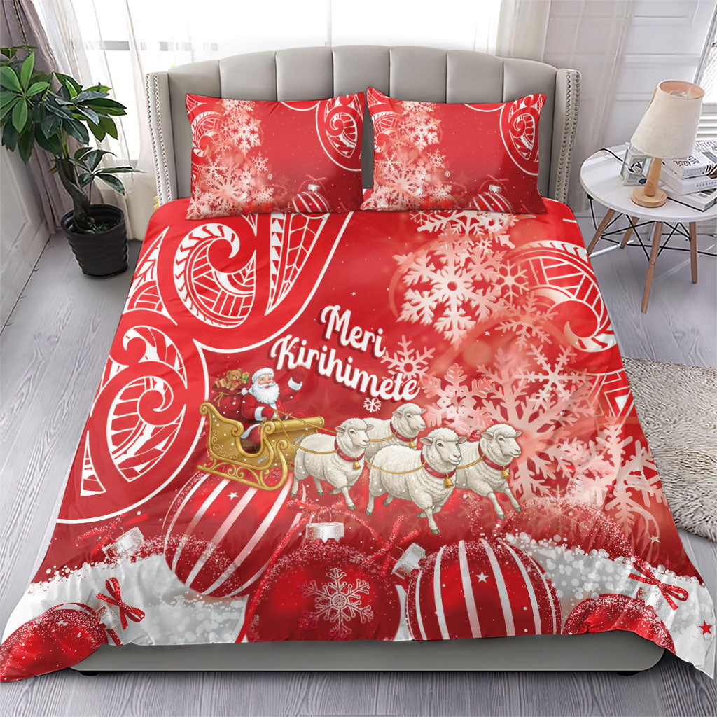New Zealand Christmas In July Bedding Set Funny Santa Sheep Meri Kirihimete Red