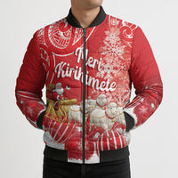 New Zealand Christmas In July Personalised Bomber Puffer Jacket Funny Santa Sheep Meri Kirihimete Red