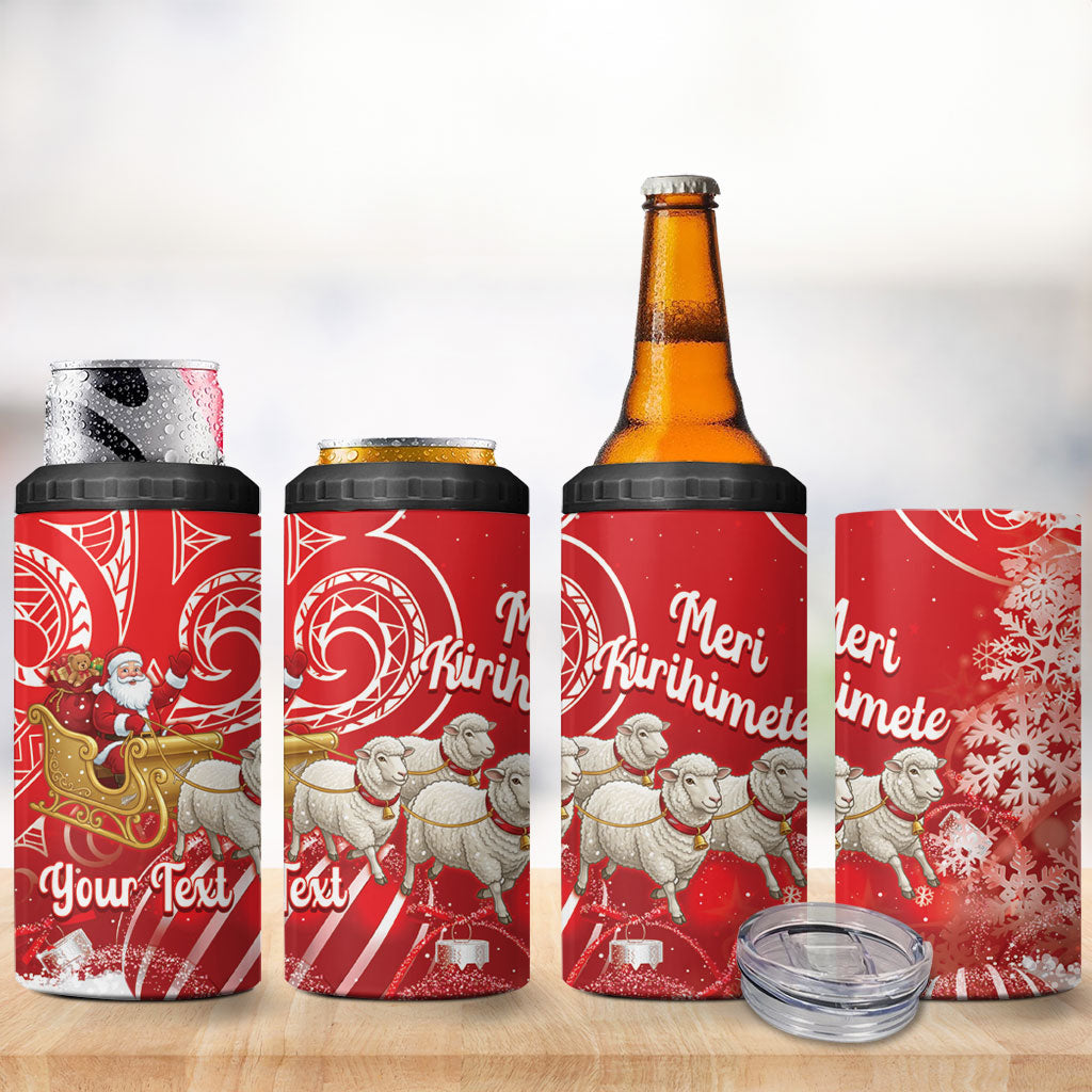 New Zealand Christmas In July Personalised 4 in 1 Can Cooler Tumbler Funny Santa Sheep Meri Kirihimete Red