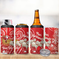 New Zealand Christmas In July Personalised 4 in 1 Can Cooler Tumbler Funny Santa Sheep Meri Kirihimete Red