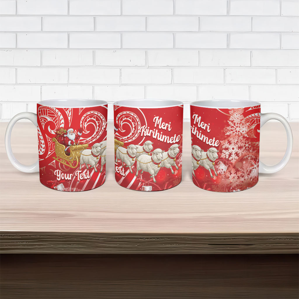 New Zealand Christmas In July Personalised Ceramic Mug Funny Santa Sheep Meri Kirihimete Red