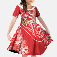 New Zealand Christmas In July Personalised Family Matching Off The Shoulder Long Sleeve Dress and Hawaiian Shirt Funny Santa Sheep Meri Kirihimete Red