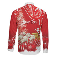 New Zealand Christmas In July Personalised Family Matching Off Shoulder Maxi Dress and Hawaiian Shirt Funny Santa Sheep Meri Kirihimete Red