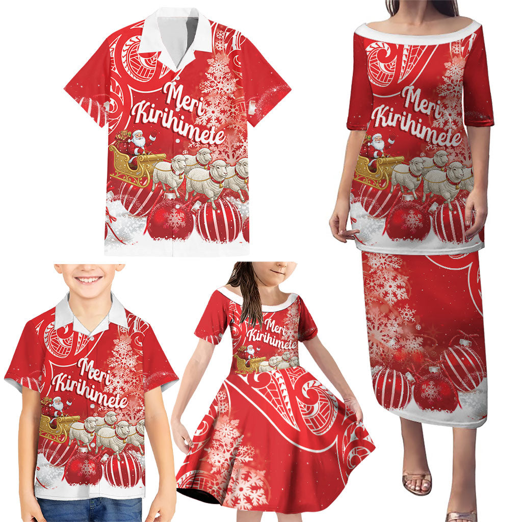 New Zealand Christmas In July Personalised Family Matching Puletasi and Hawaiian Shirt Funny Santa Sheep Meri Kirihimete Red LT14 - Polynesian Pride