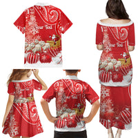 New Zealand Christmas In July Personalised Family Matching Puletasi and Hawaiian Shirt Funny Santa Sheep Meri Kirihimete Red