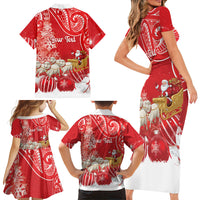 New Zealand Christmas In July Personalised Family Matching Short Sleeve Bodycon Dress and Hawaiian Shirt Funny Santa Sheep Meri Kirihimete Red