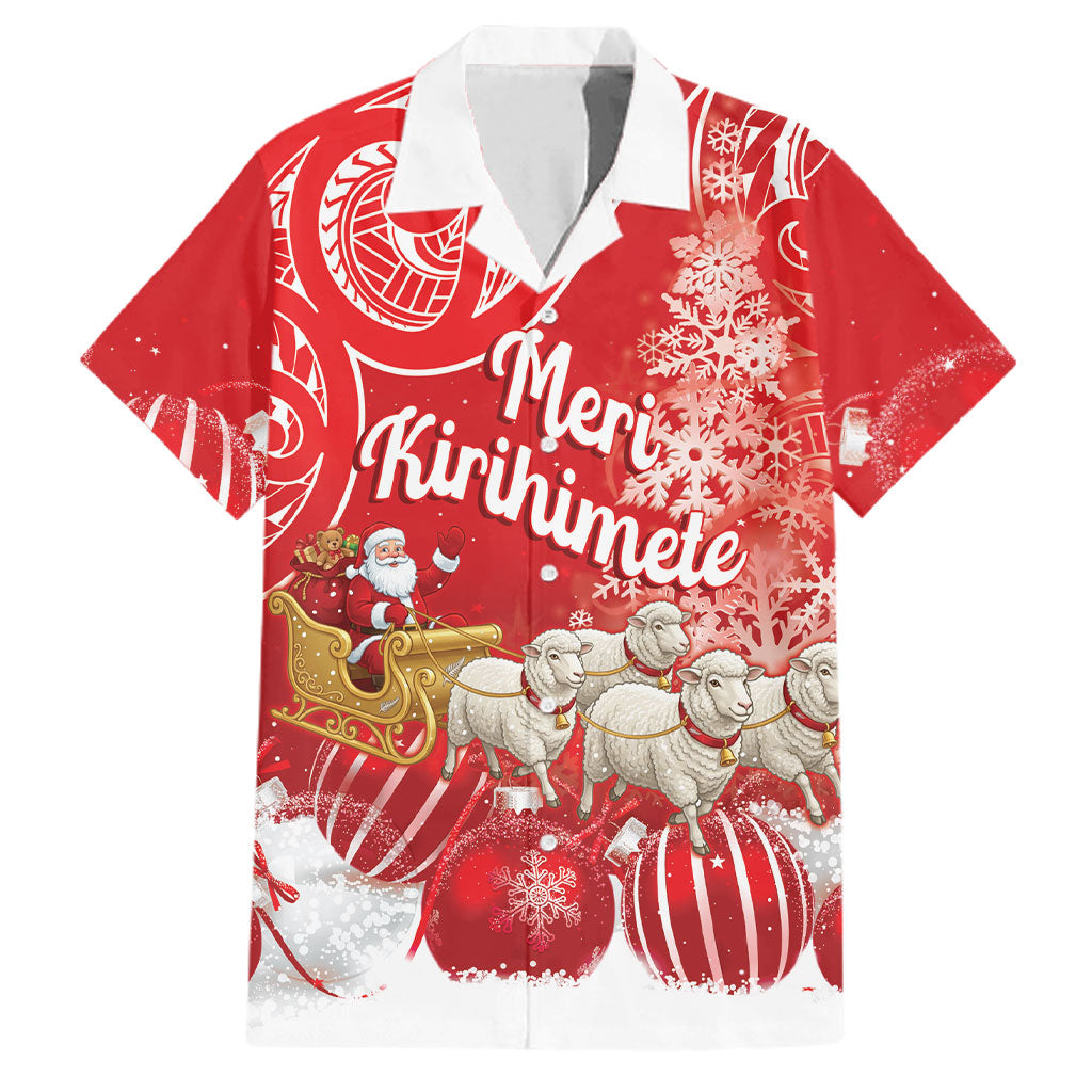 New Zealand Christmas In July Personalised Family Matching Short Sleeve Bodycon Dress and Hawaiian Shirt Funny Santa Sheep Meri Kirihimete Red