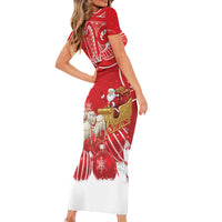 New Zealand Christmas In July Personalised Family Matching Short Sleeve Bodycon Dress and Hawaiian Shirt Funny Santa Sheep Meri Kirihimete Red