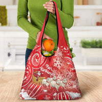 New Zealand Christmas In July Grocery Bag Funny Santa Sheep Meri Kirihimete Red