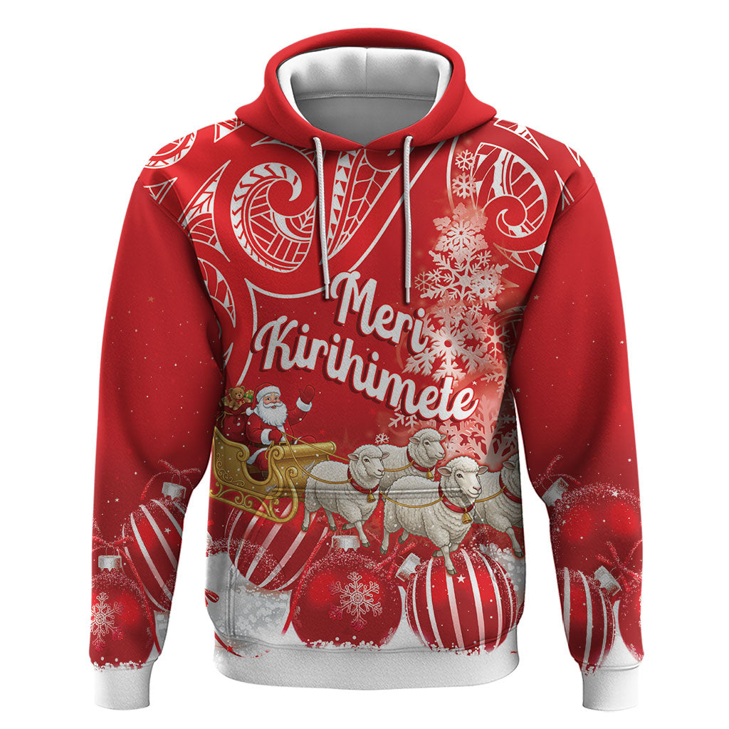 New Zealand Christmas In July Personalised Hoodie Funny Santa Sheep Meri Kirihimete Red