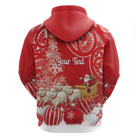 New Zealand Christmas In July Personalised Hoodie Funny Santa Sheep Meri Kirihimete Red
