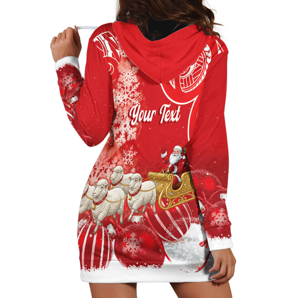 New Zealand Christmas In July Personalised Hoodie Dress Funny Santa Sheep Meri Kirihimete Red