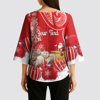 New Zealand Christmas In July Personalised Kimono Sleeve Blouse Funny Santa Sheep Meri Kirihimete Red