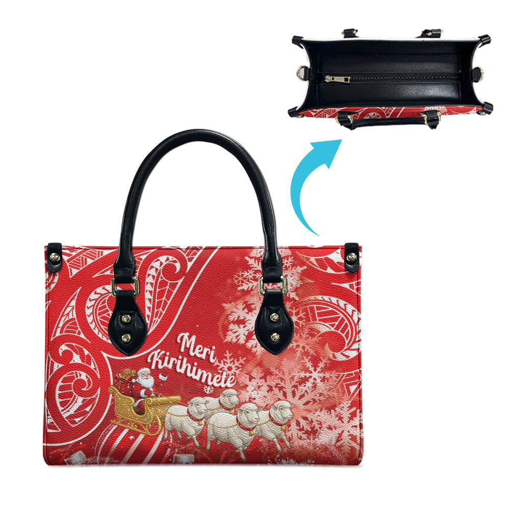 New Zealand Christmas In July Leather Bag Funny Santa Sheep Meri Kirihimete Red