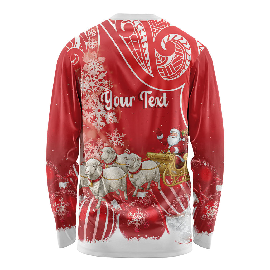 New Zealand Christmas In July Personalised Long Sleeve Shirt Funny Santa Sheep Meri Kirihimete Red