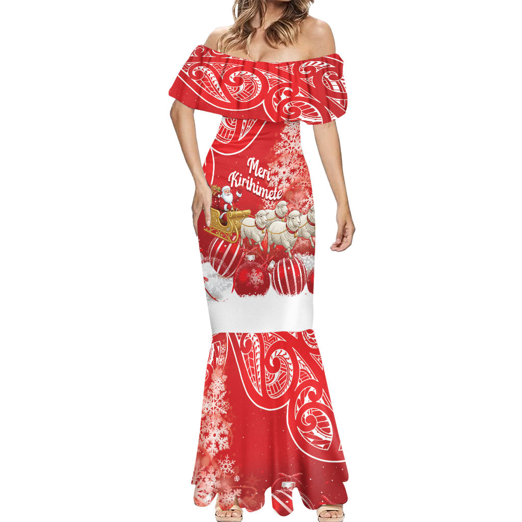 New Zealand Christmas In July Personalised Mermaid Dress Funny Santa Sheep Meri Kirihimete Red