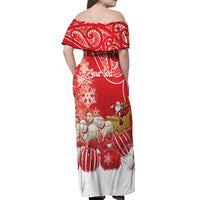 New Zealand Christmas In July Personalised Off Shoulder Maxi Dress Funny Santa Sheep Meri Kirihimete Red