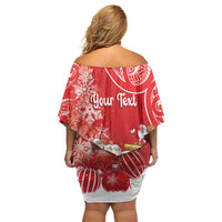New Zealand Christmas In July Personalised Off Shoulder Short Dress Funny Santa Sheep Meri Kirihimete Red