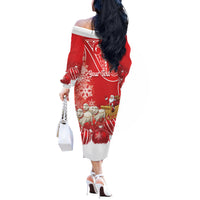 New Zealand Christmas In July Personalised Off The Shoulder Long Sleeve Dress Funny Santa Sheep Meri Kirihimete Red