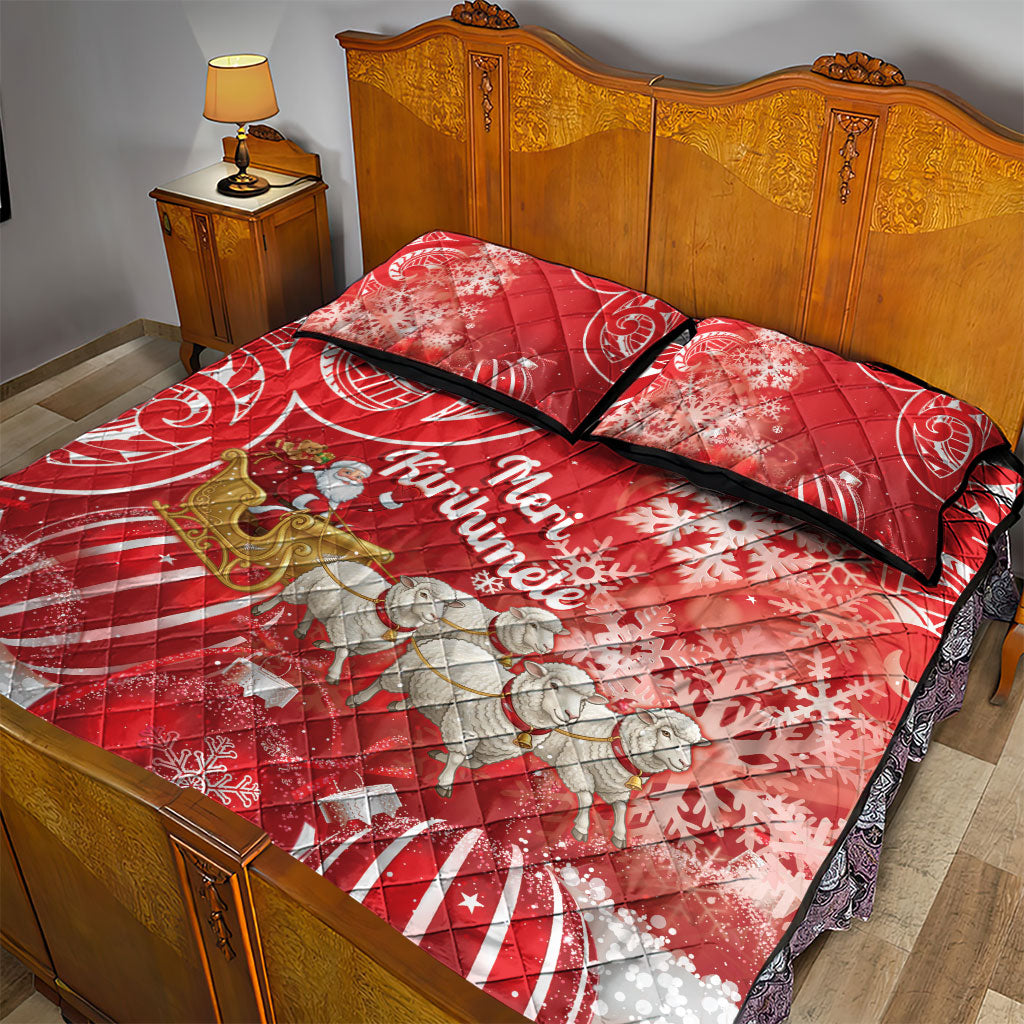 New Zealand Christmas In July Quilt Bed Set Funny Santa Sheep Meri Kirihimete Red