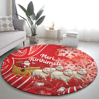 New Zealand Christmas In July Round Carpet Funny Santa Sheep Meri Kirihimete Red