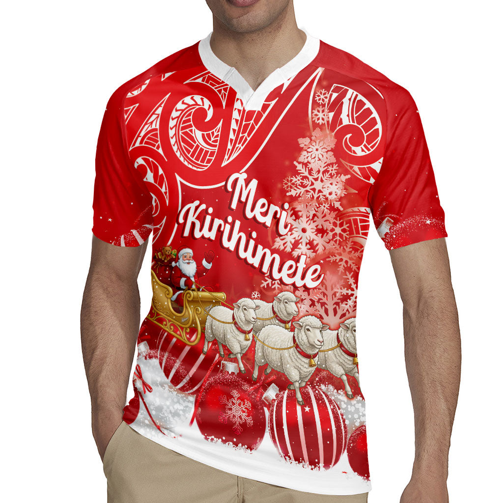 New Zealand Christmas In July Personalised Rugby Jersey Funny Santa Sheep Meri Kirihimete Red