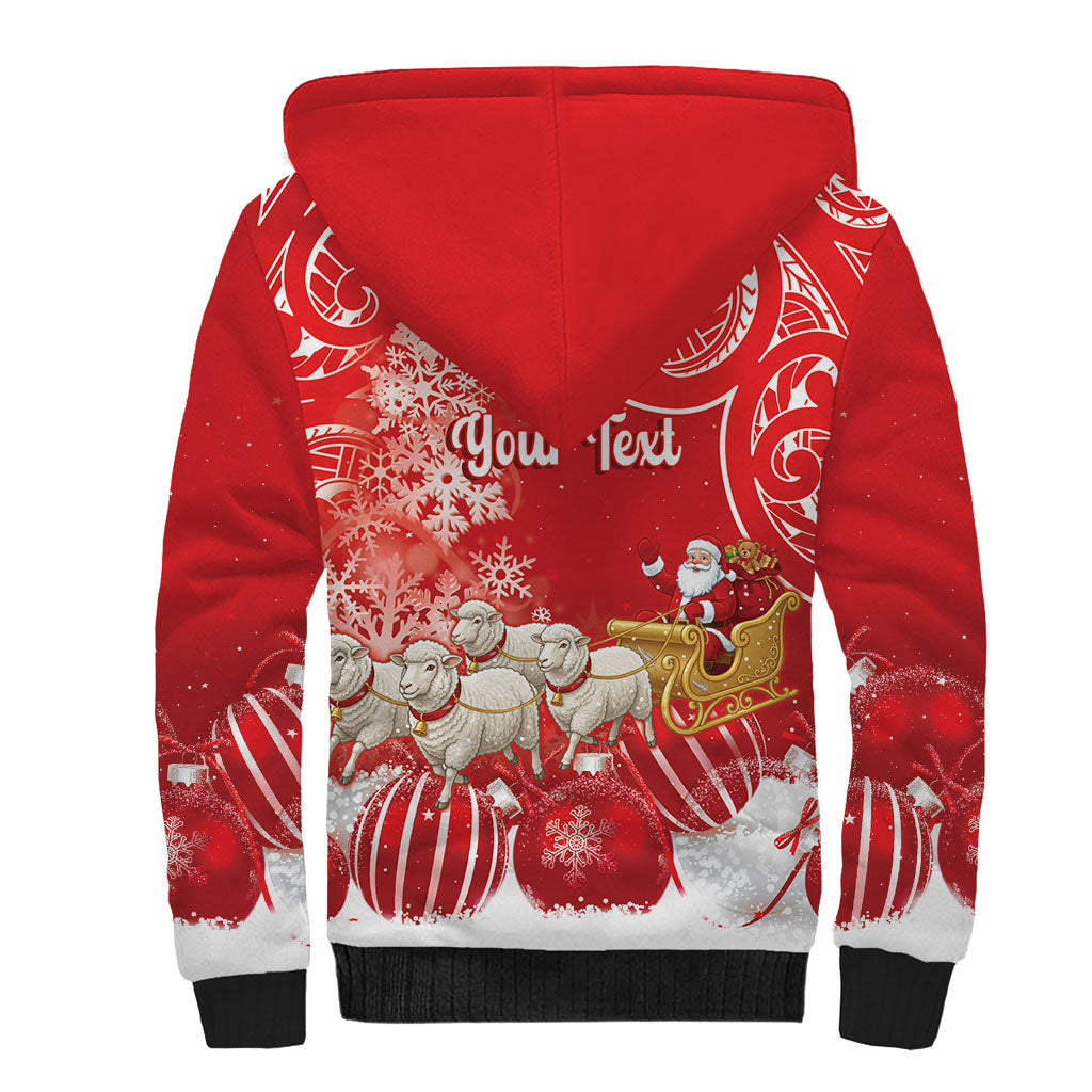 New Zealand Christmas In July Personalised Sherpa Hoodie Funny Santa Sheep Meri Kirihimete Red