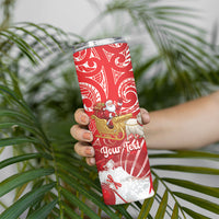 New Zealand Christmas In July Personalised Skinny Tumbler Funny Santa Sheep Meri Kirihimete Red