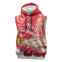 New Zealand Christmas In July Personalised Sleeveless Hoodie Funny Santa Sheep Meri Kirihimete Red