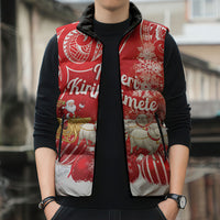 New Zealand Christmas In July Personalised Sleeveless Puffer Jacket Funny Santa Sheep Meri Kirihimete Red