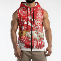 New Zealand Christmas In July Personalised Sleeveless Zip Hoodie Funny Santa Sheep Meri Kirihimete Red