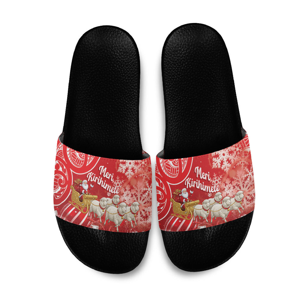New Zealand Christmas In July Slide Sandals Funny Santa Sheep Meri Kirihimete Red