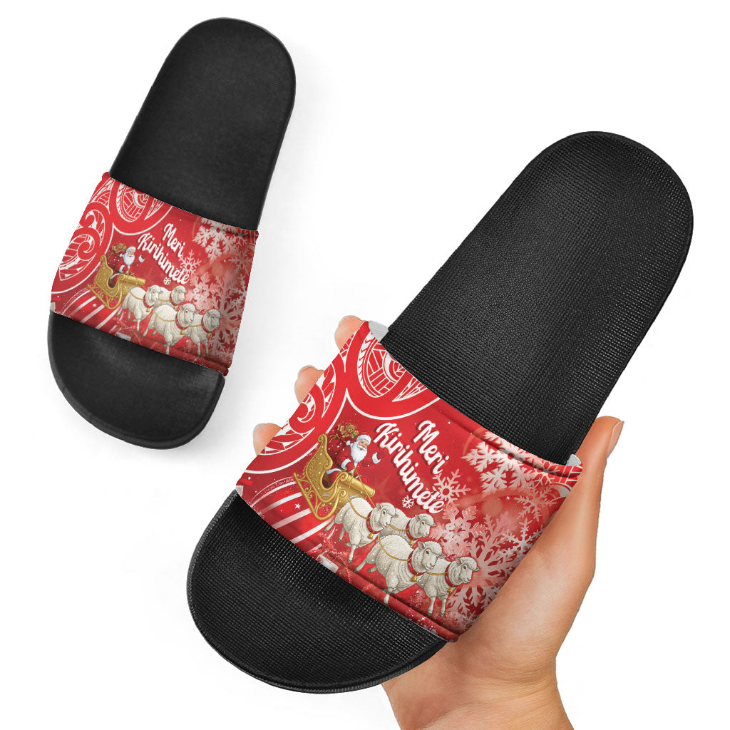 New Zealand Christmas In July Slide Sandals Funny Santa Sheep Meri Kirihimete Red