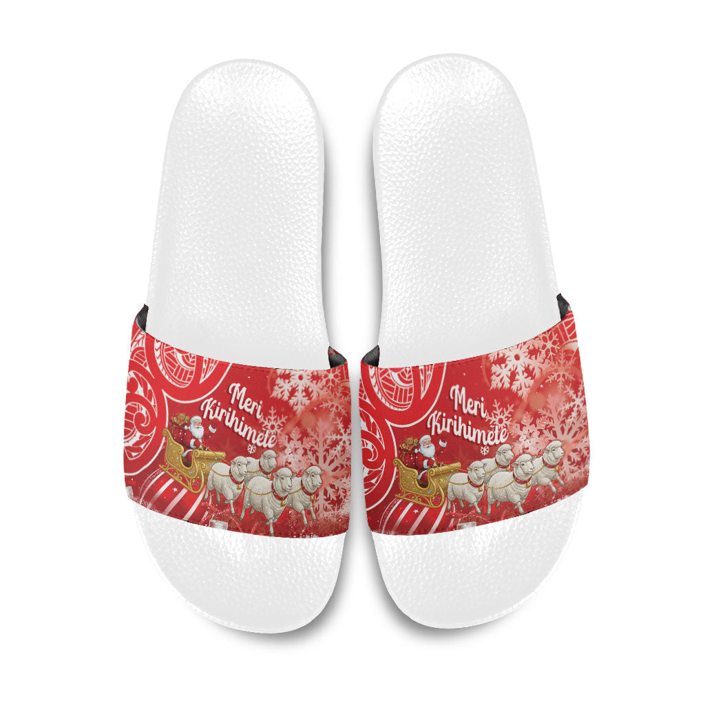 New Zealand Christmas In July Slide Sandals Funny Santa Sheep Meri Kirihimete Red