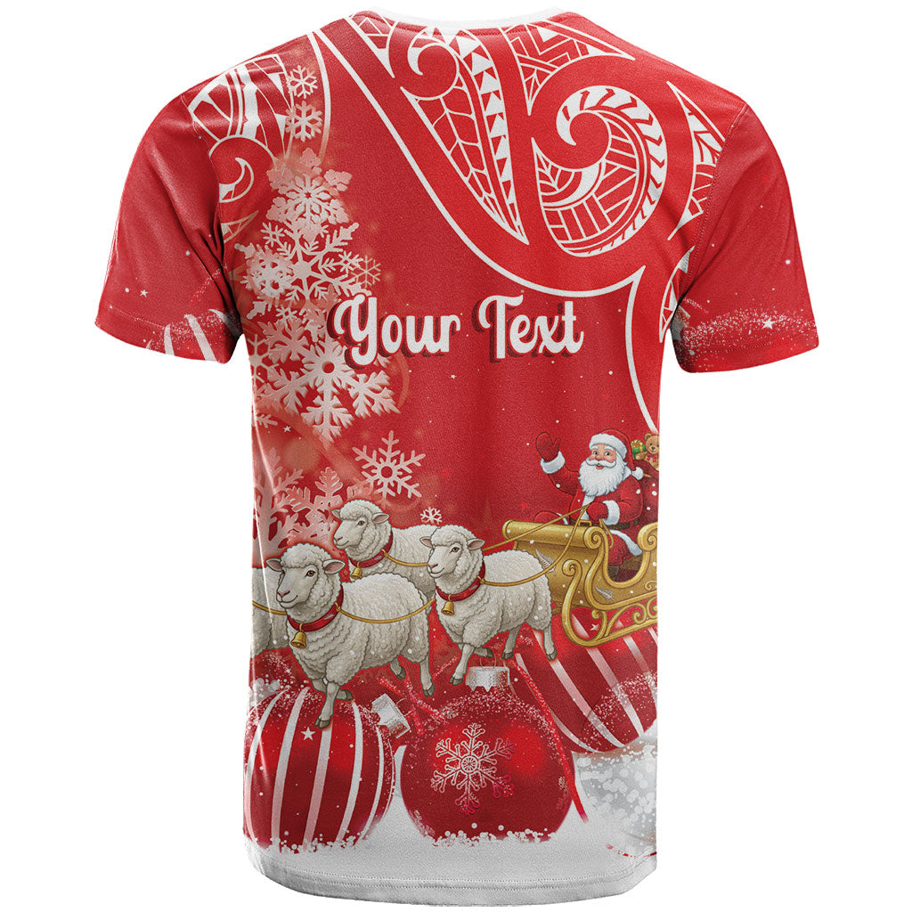 New Zealand Christmas In July Personalised T Shirt Funny Santa Sheep Meri Kirihimete Red