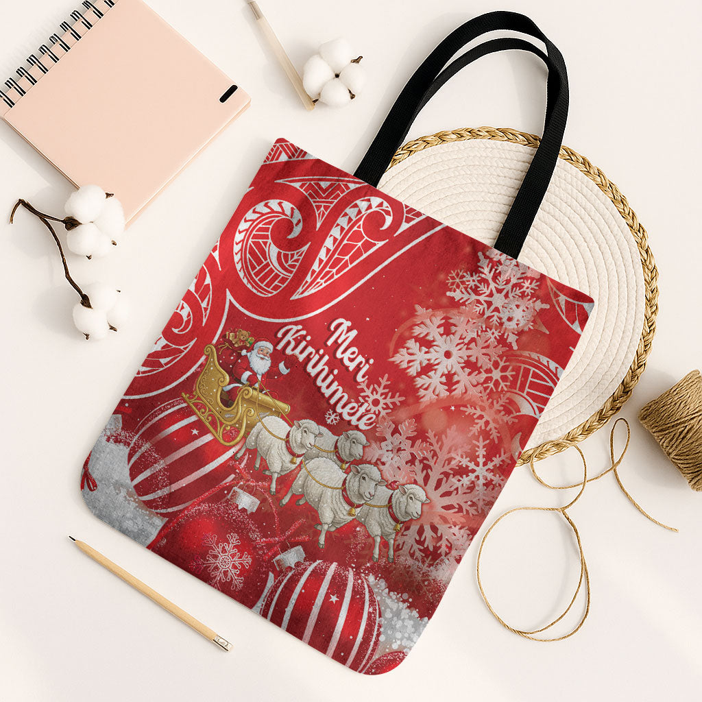 New Zealand Christmas In July Tote Bag Funny Santa Sheep Meri Kirihimete Red