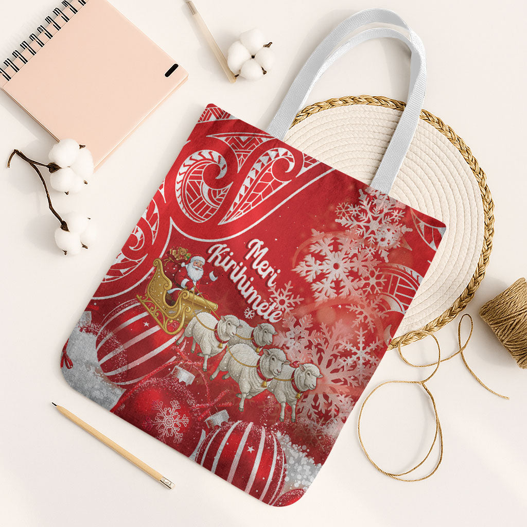 New Zealand Christmas In July Tote Bag Funny Santa Sheep Meri Kirihimete Red