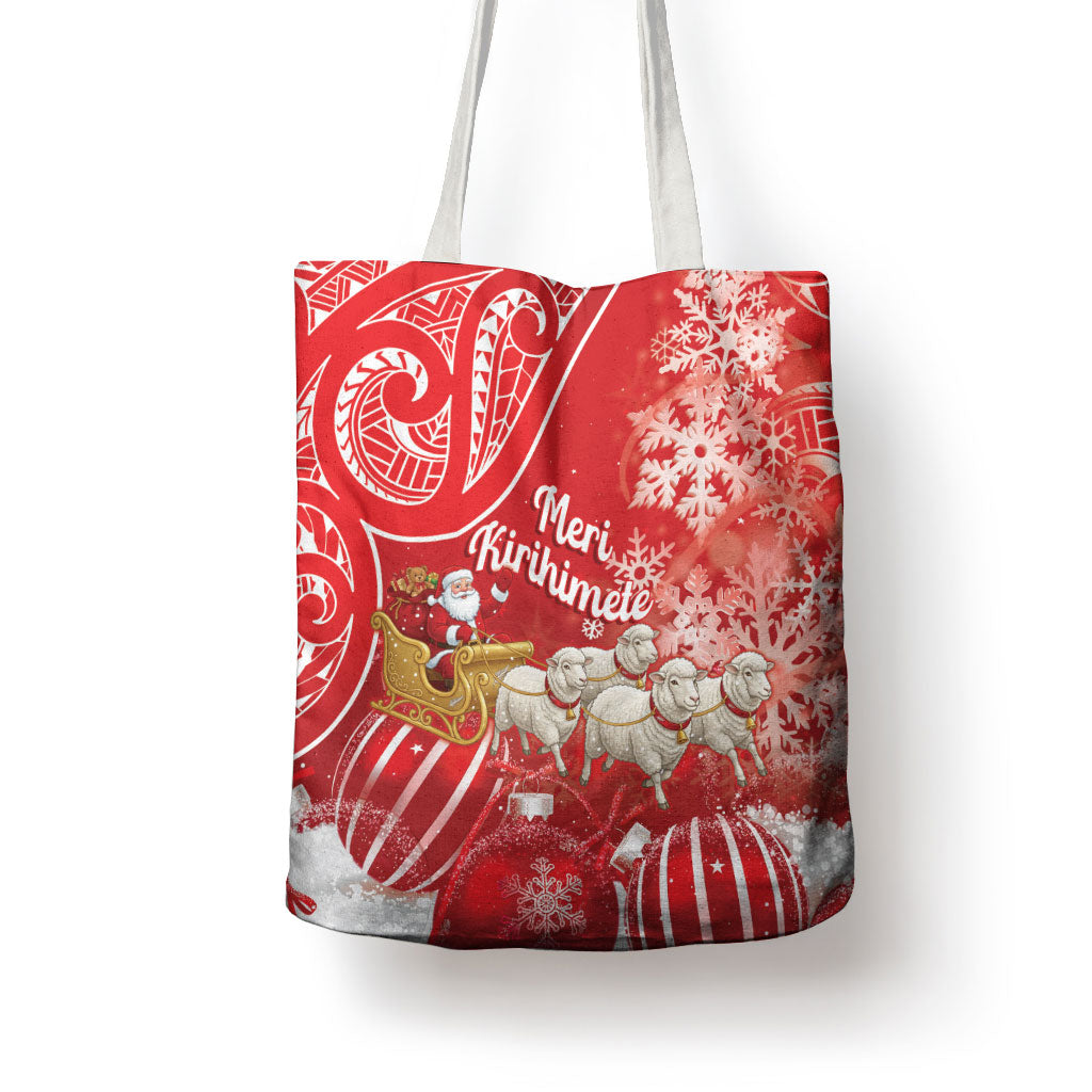 New Zealand Christmas In July Tote Bag Funny Santa Sheep Meri Kirihimete Red