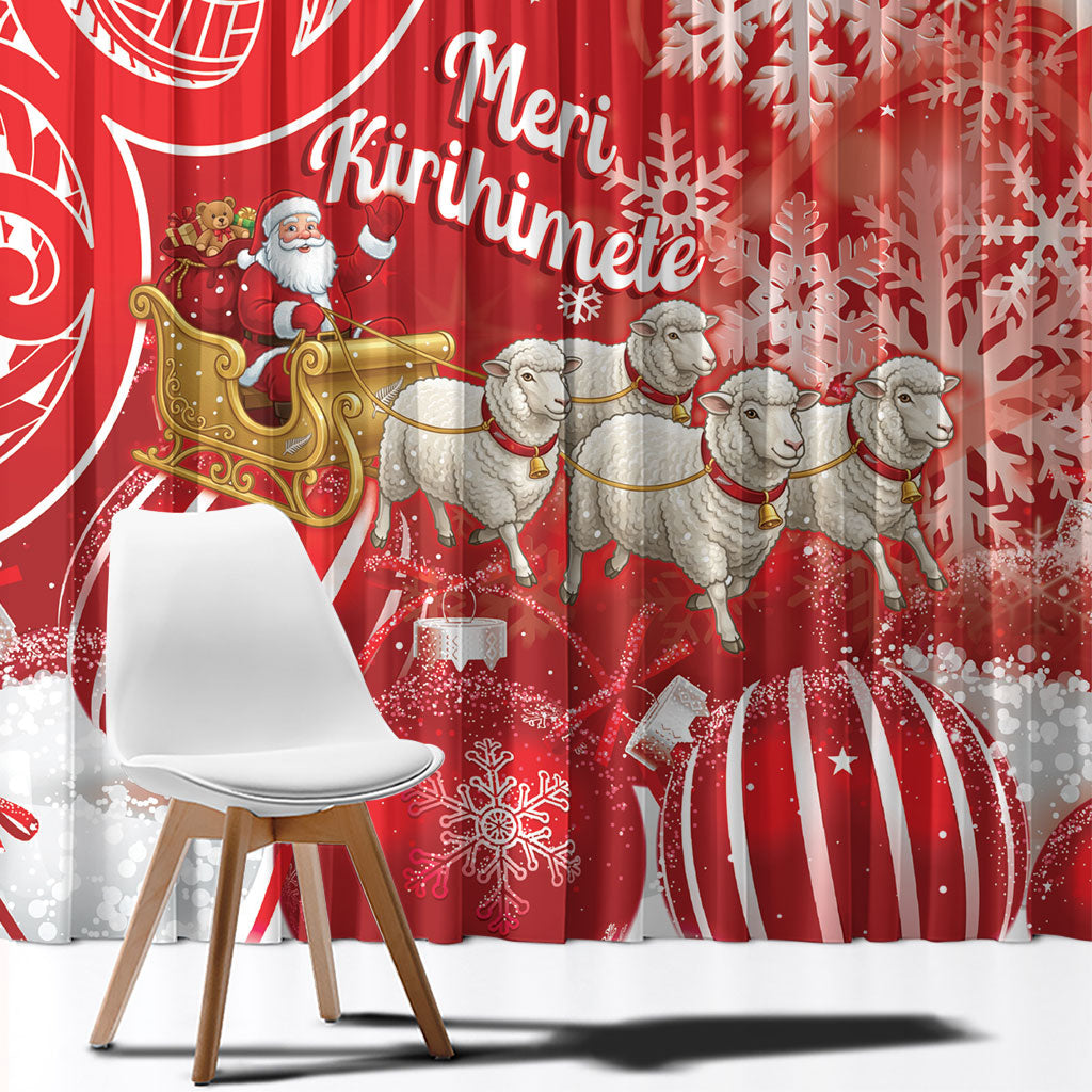 New Zealand Christmas In July Window Curtain Funny Santa Sheep Meri Kirihimete Red