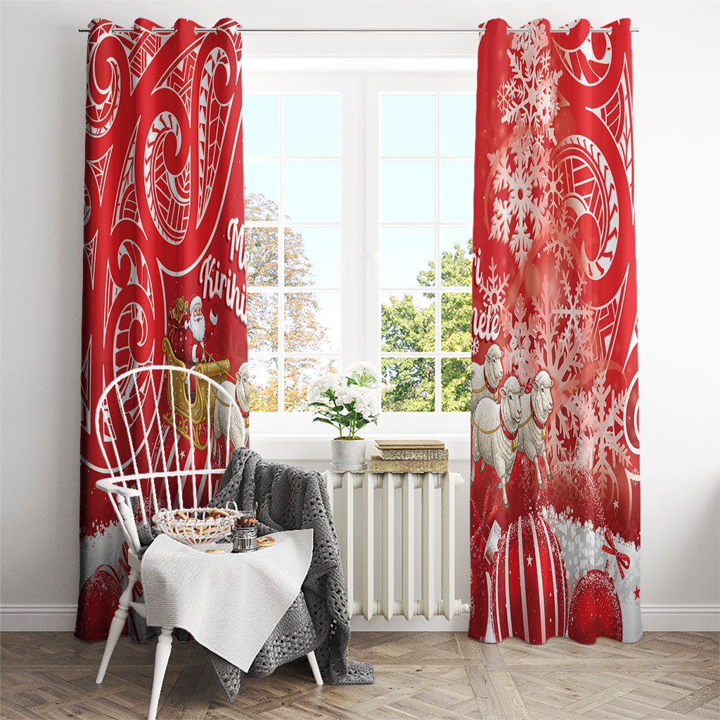 New Zealand Christmas In July Window Curtain Funny Santa Sheep Meri Kirihimete Red