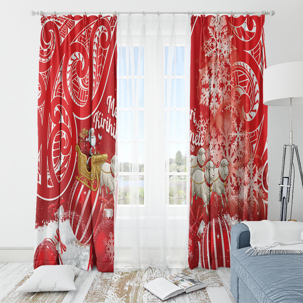 New Zealand Christmas In July Window Curtain Funny Santa Sheep Meri Kirihimete Red
